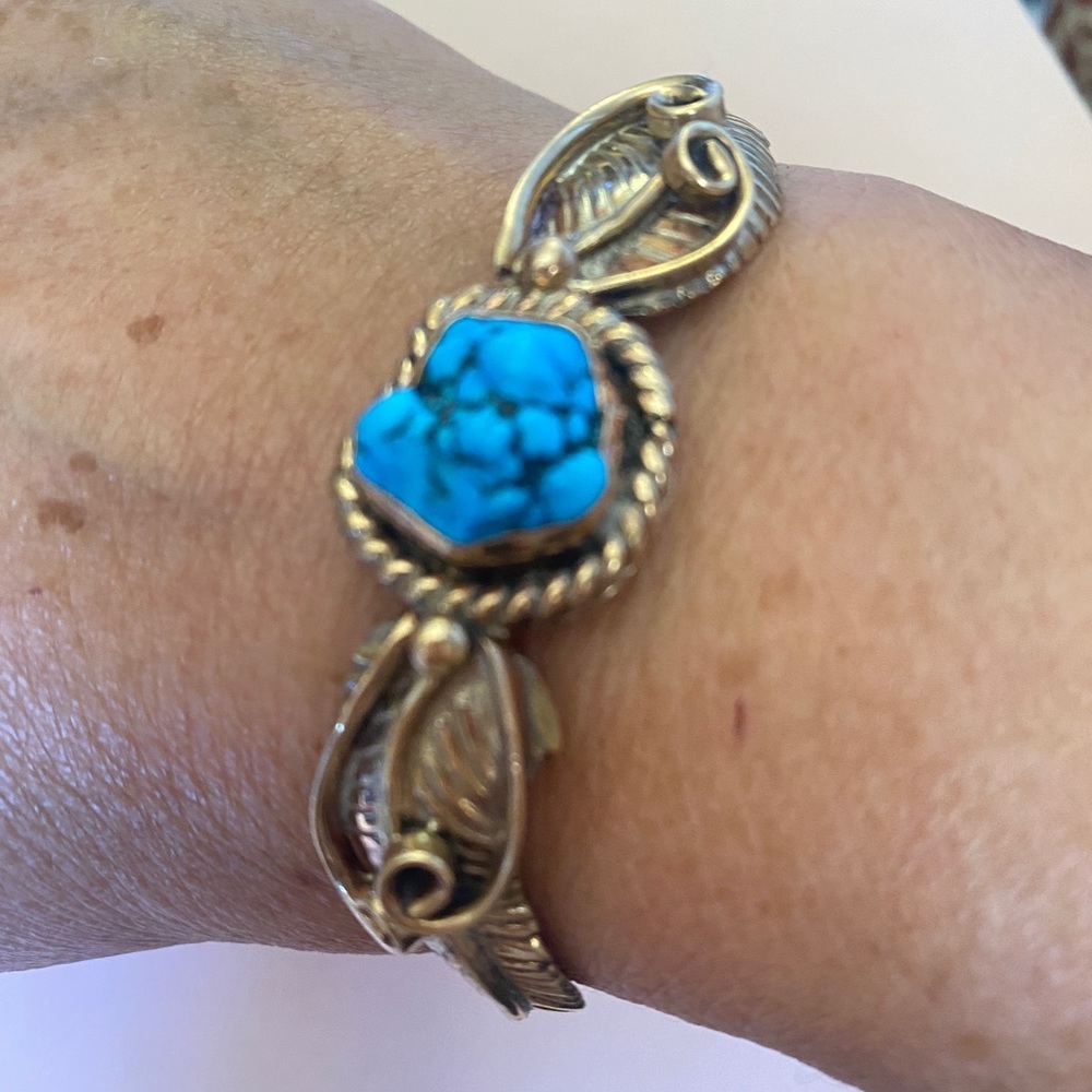 Turquoise/Brass Cuff Native 7” 1” Opening